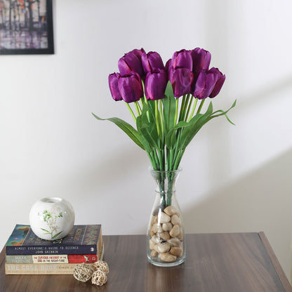 Beautiful Artificial Polyester and Plastic Tulip Flower Bunch For Home Décor (Pack of 2, 9 Head Flower, 38 cm Total Height, Purple)