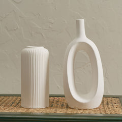 Ribbed Kieko Vase White Set of 2
