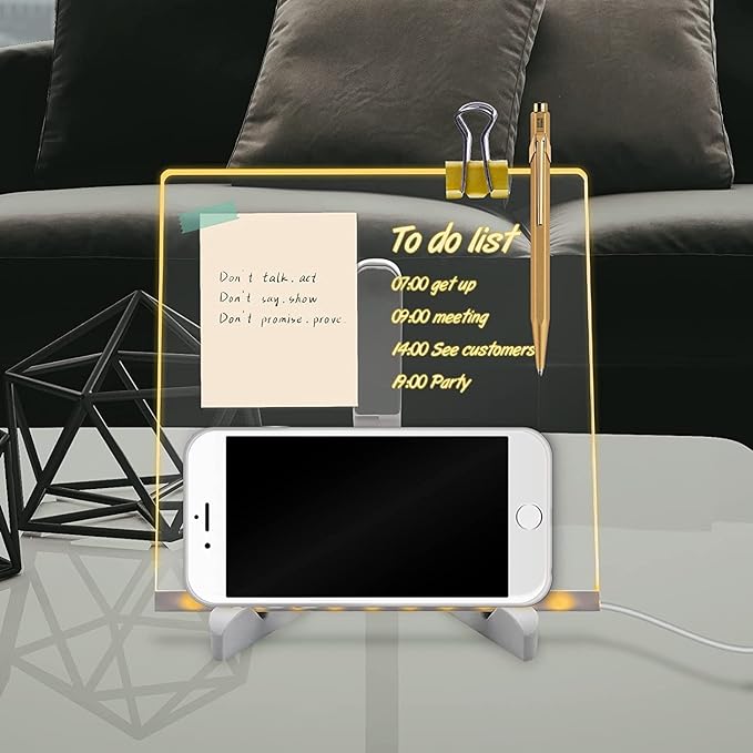 3D Acrylic LED Message Board, LED Message Board with Pen, Dry Erase Board with 13 Pen & Stand for Note