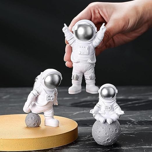 Astronaut Figure Statue Figurine Sculpture Home Office Decoration Set of 3 (Silver)