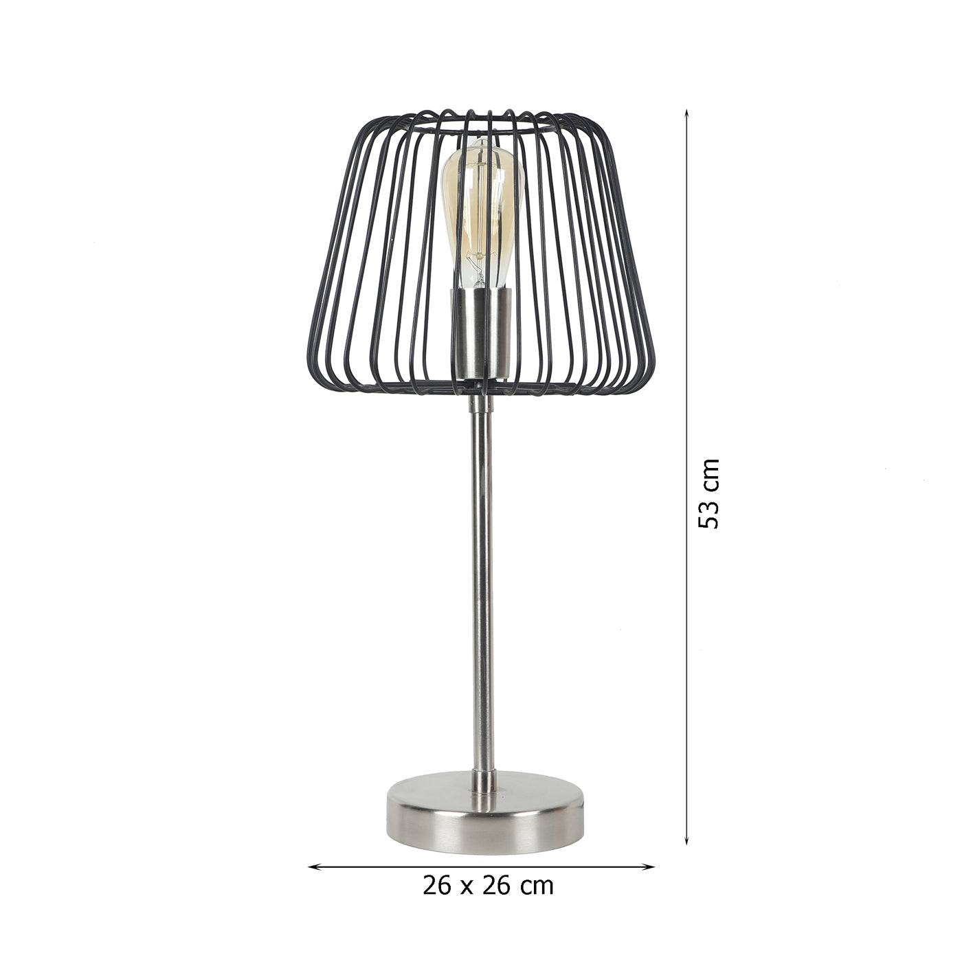 "The Confined Bulb" black and silver table lamp in Pewter finish