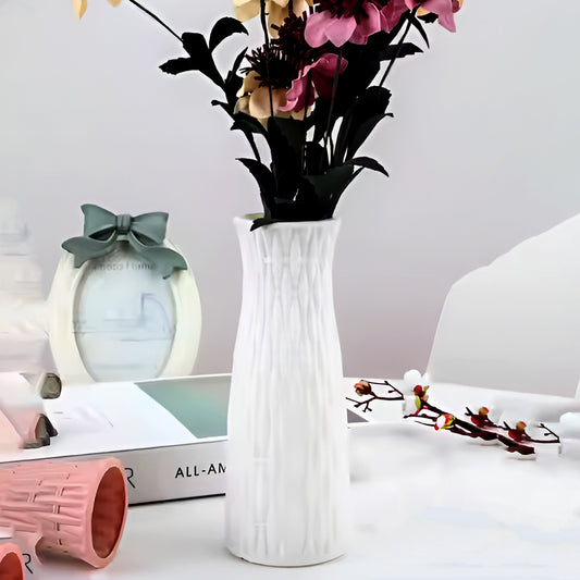 Plastic Flower Vases for Home Decor, Bedroom, Centrepiece Living Room, Office Decoration (White)