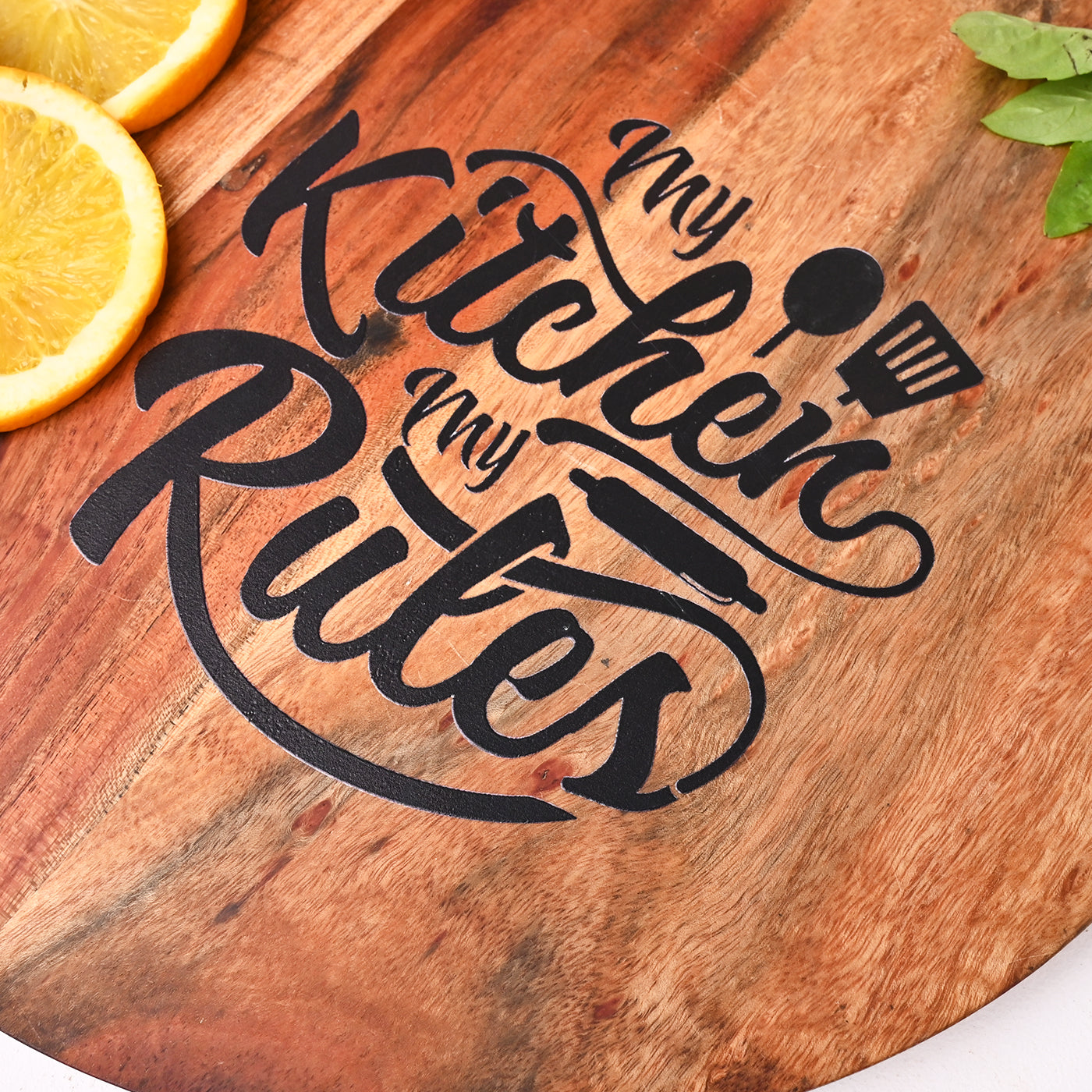 Wooden Circular Chopping Board with Lively Quote