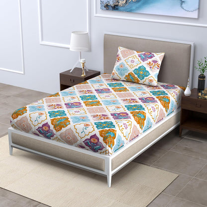 Multicolor Cotton Bedsheet for Bed with 1 Pillow Cover