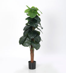 Beautiful Artificial PVC Silk Rubber Plant with big Leaves and with pot for home and office décor (120 cm Tall, Green)
