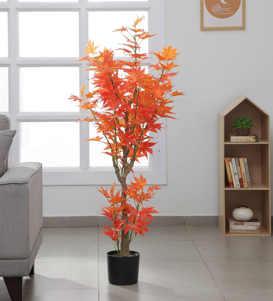 Beautiful Artificial Maple Plant in a Black Pot for Interior Decor/Home Decor/Office Decor (180 cm Tall, Orange)