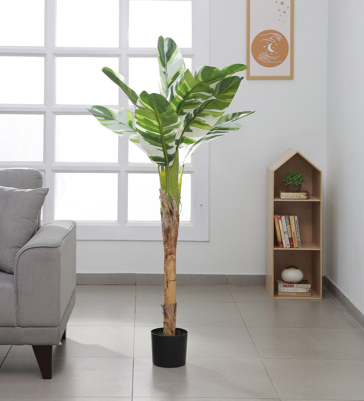 Artificial Real Touch Banana Plant in a Pot for Interior Decor/Home Decor/Office Decor (150 cm Tall, Green/White)