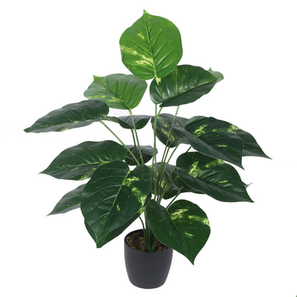 Artificial PVC Watermelon Big Leaves Plants for Indoor & Outdoor with pot (18 Leaves, 70 cm Tall, Multicolor)