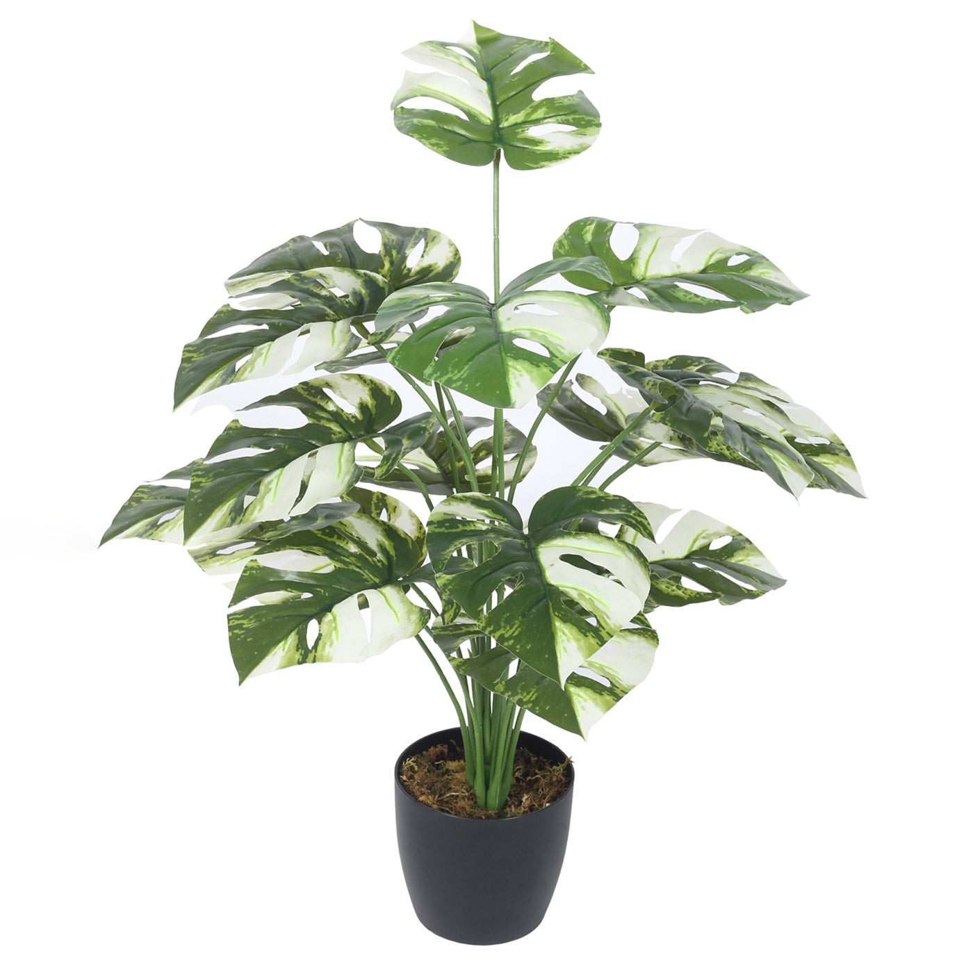 Artificial PVC Monstera Big Leaves Plants for Indoor & Outdoor with pot (18 Leaves, 70 cm Tall, Multicolor)