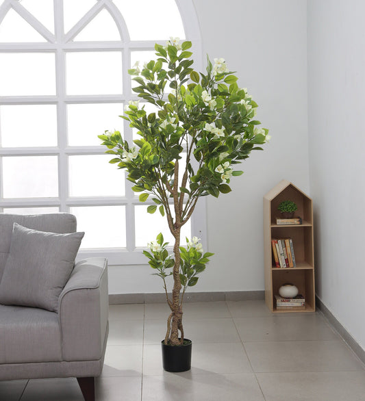 Beautiful Artificial Bougainvillea Flower Plant in a Black Pot for Interior Decor/Home Decor/Office Decor (180 cm Tall, White)