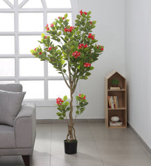 Beautiful Artificial Bougainvillea Flower Plant in a Black Pot for Interior Decor/Home Decor/Office Decor (180 cm Tall, Red)