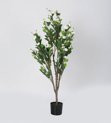 Beautiful Artificial Camellia Flower Plant in a Black Pot for Interior Decor/Home Decor/Office Decor (120 cm Tall, White)