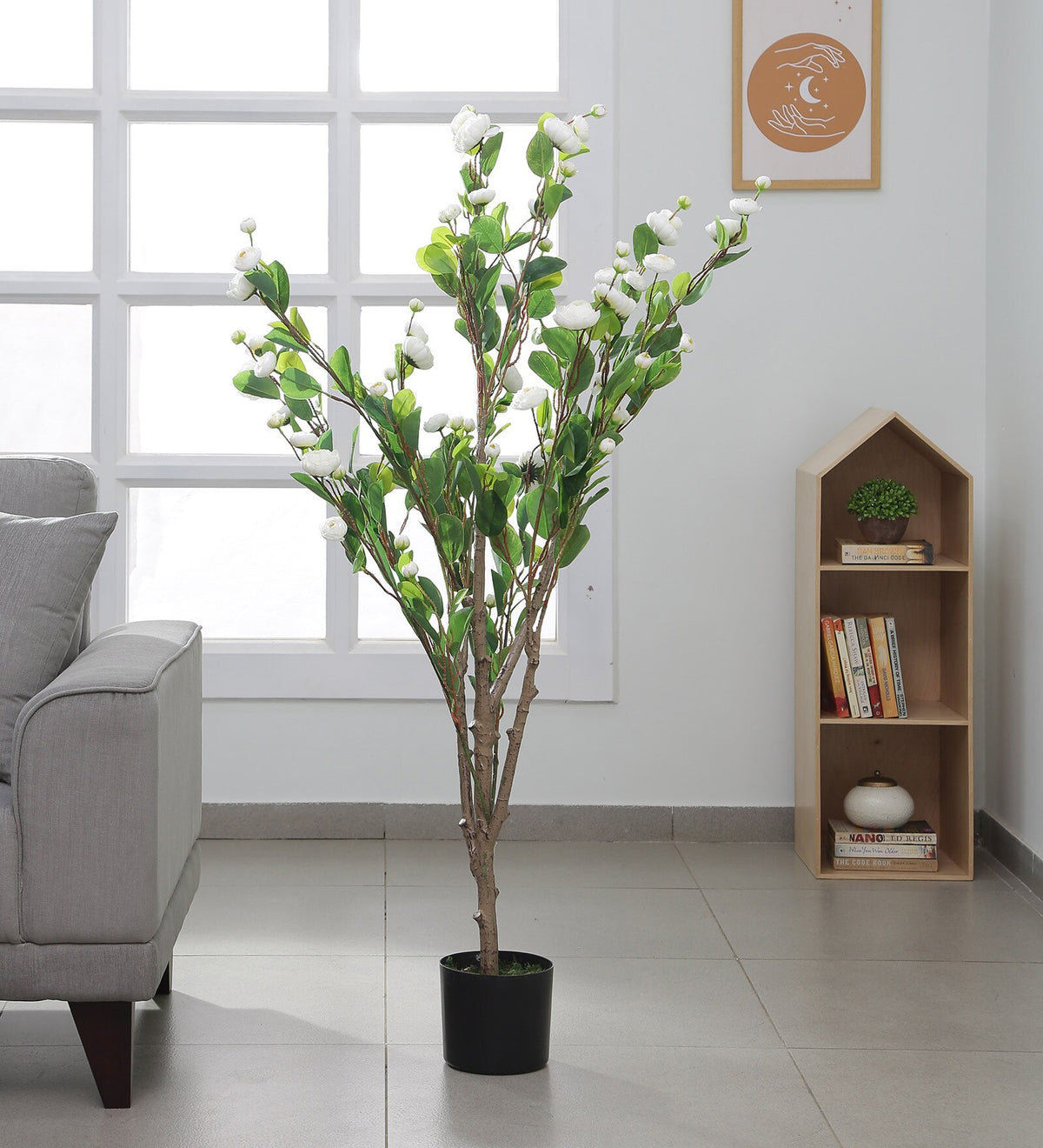 Beautiful Artificial Camellia Flower Plant in a Black Pot for Interior Decor/Home Decor/Office Decor (120 cm Tall, White)