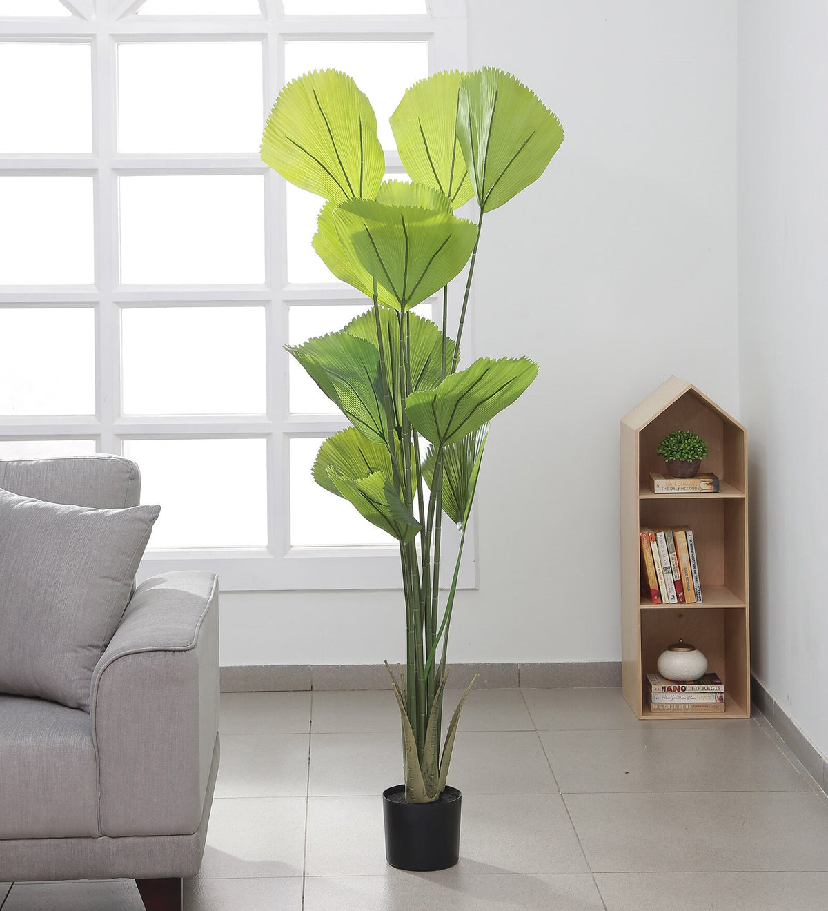 Artificial Real Touch Fan Plam Plants Tree for Home Decoration Living Room Office Big/Medium Size with Pot (170 cm Tall, Green)
