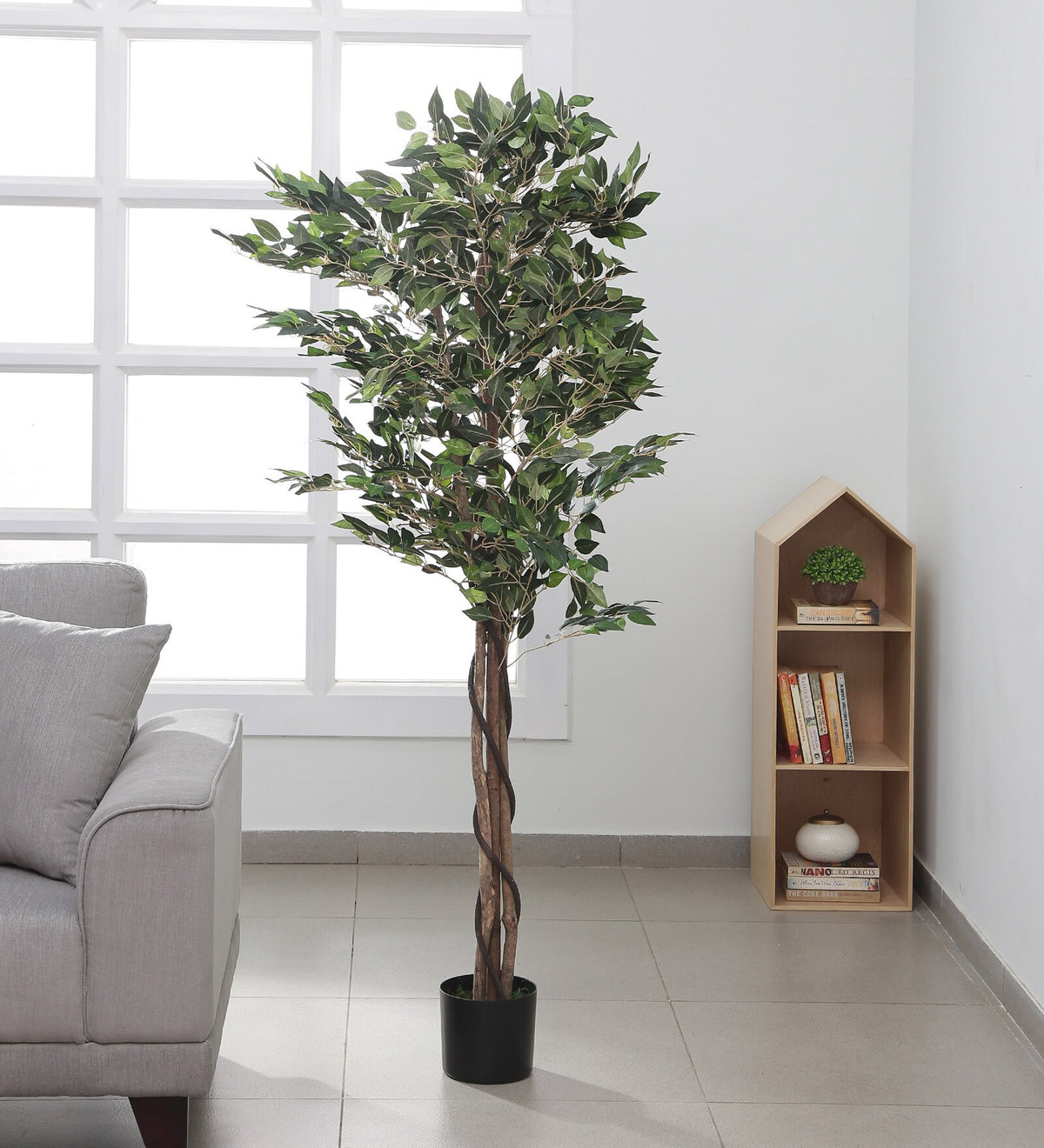 Artificial Ficus Plants  Tree for Home Decoration  Living Room Office Big/Medium Size with Pot (180 cm Tall, Green)