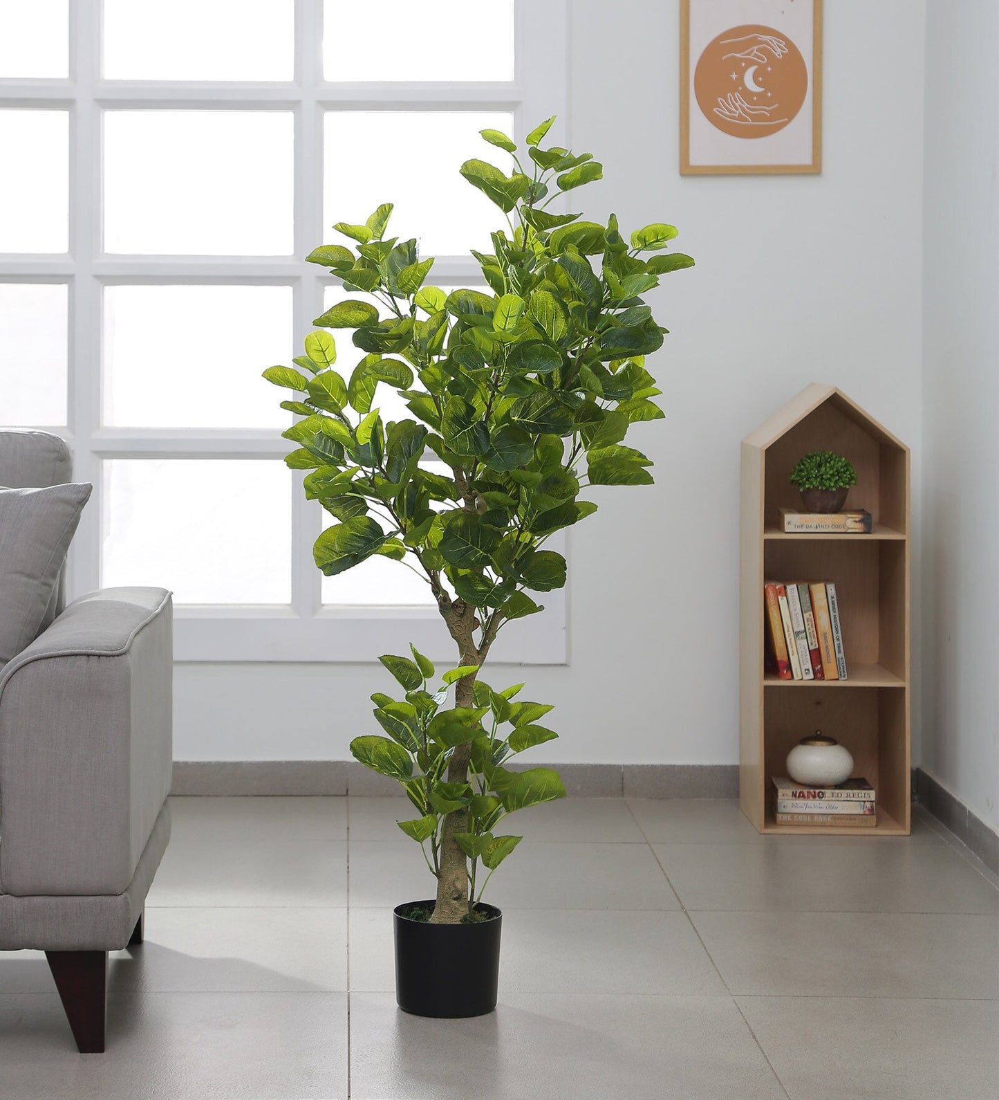 Artificial Green Gimgko Plants | Tree for Home Decoration | Living Room | Office Big/Medium Size with Pot (120 cm Tall, Green)