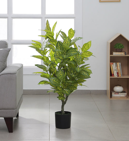 Artificial Yellow Zebra Plants | Tree for Home Decoration | Living Room | Office Big/Medium Size with Pot (120 cm Tall, Yellow)