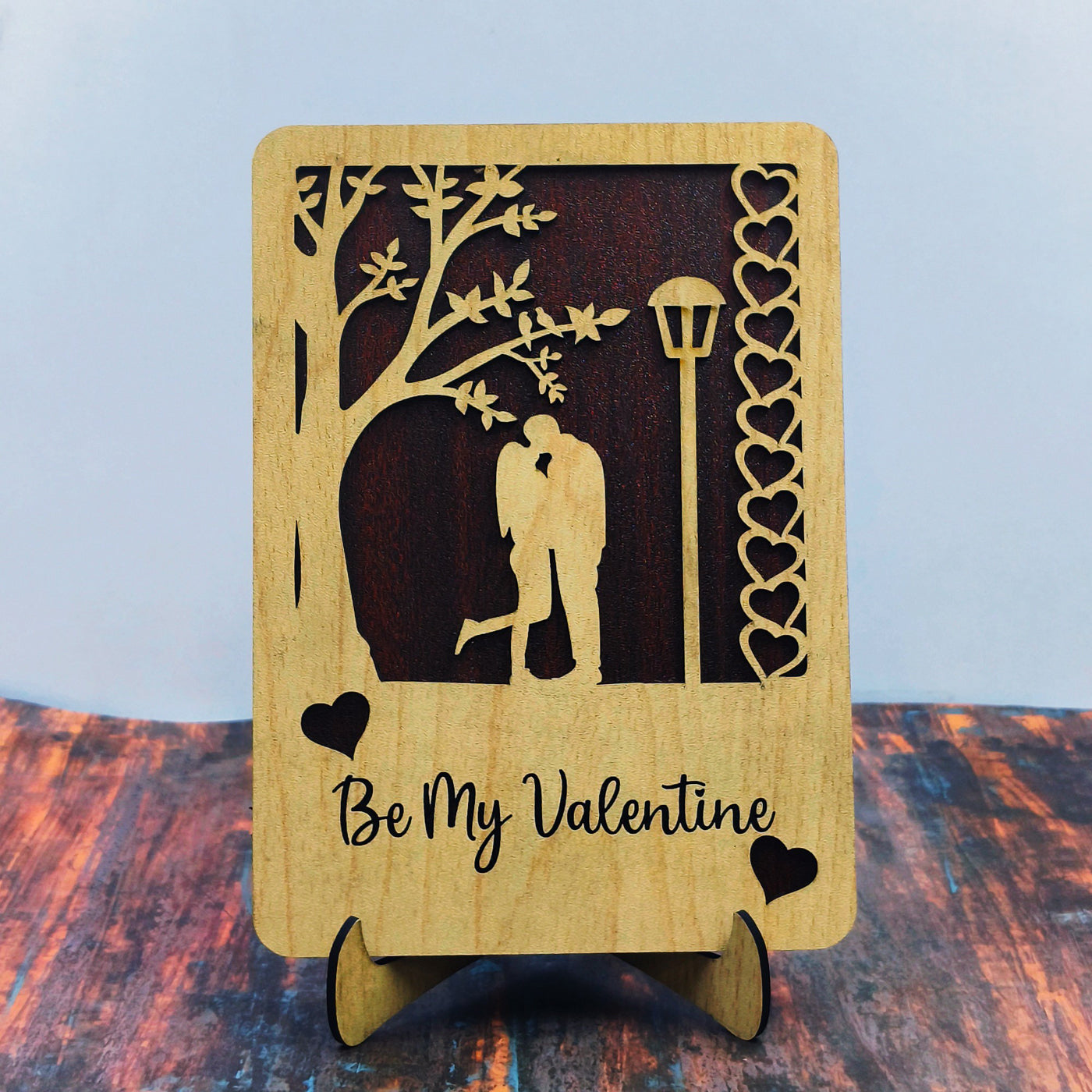 Be My Valentine Couple Wooden Showpiece