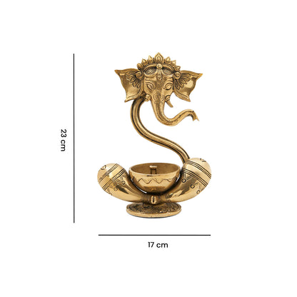 Brass Modern Ganesha Idol With Akhand Diya