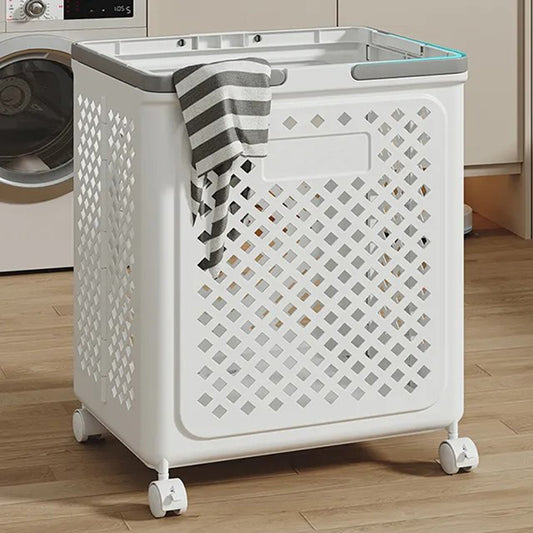 Foldable Plastic Laundry Basket Bathroom Clothes Storage with Wheels and Toy Organizer