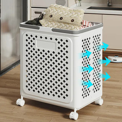 Foldable Plastic Laundry Basket Bathroom Clothes Storage with Wheels and Toy Organizer