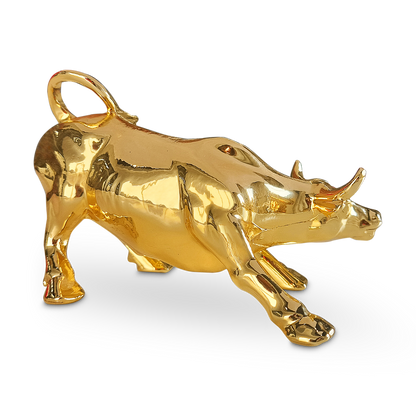 Metal Wall Street Bull Statue Decorative Showpiece (Gold)