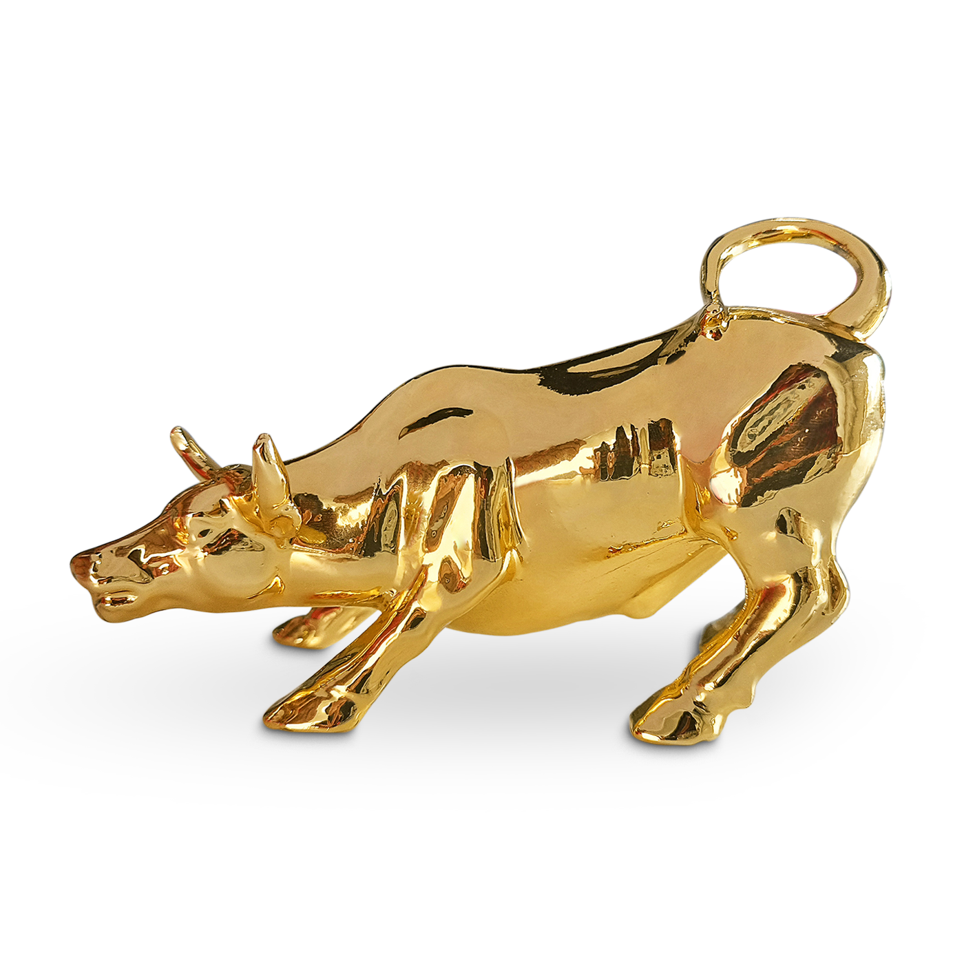 Metal Wall Street Bull Statue Decorative Showpiece (Gold)