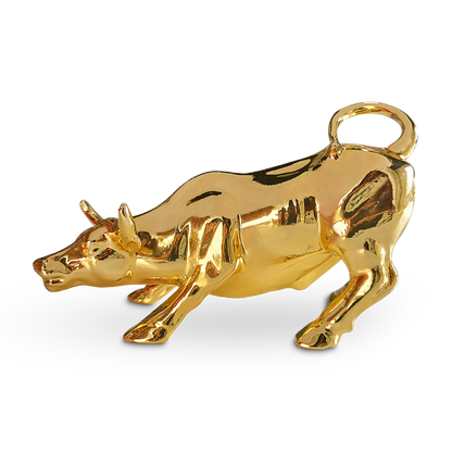 Metal Wall Street Bull Statue Decorative Showpiece (Gold)