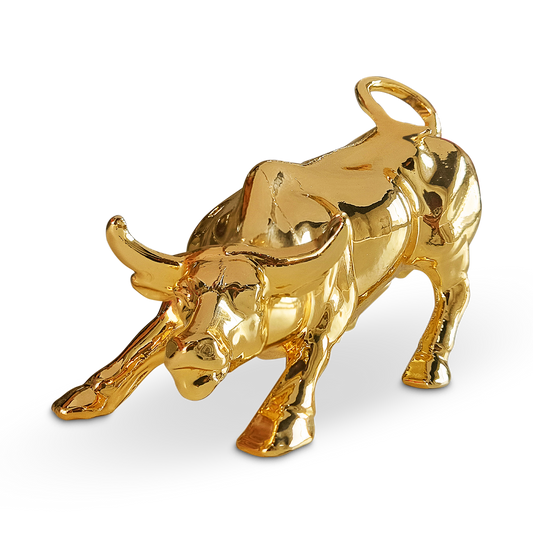 Metal Wall Street Bull Statue Decorative Showpiece (Gold)