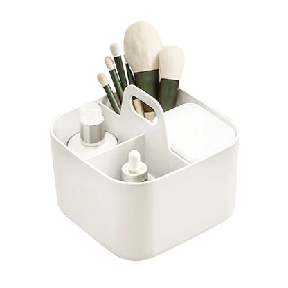 Multi-functional Plastic Desk and Bathroom Organizer: 4 Compartments for Cosmetics, Pens, Pencils, and Toothpaste