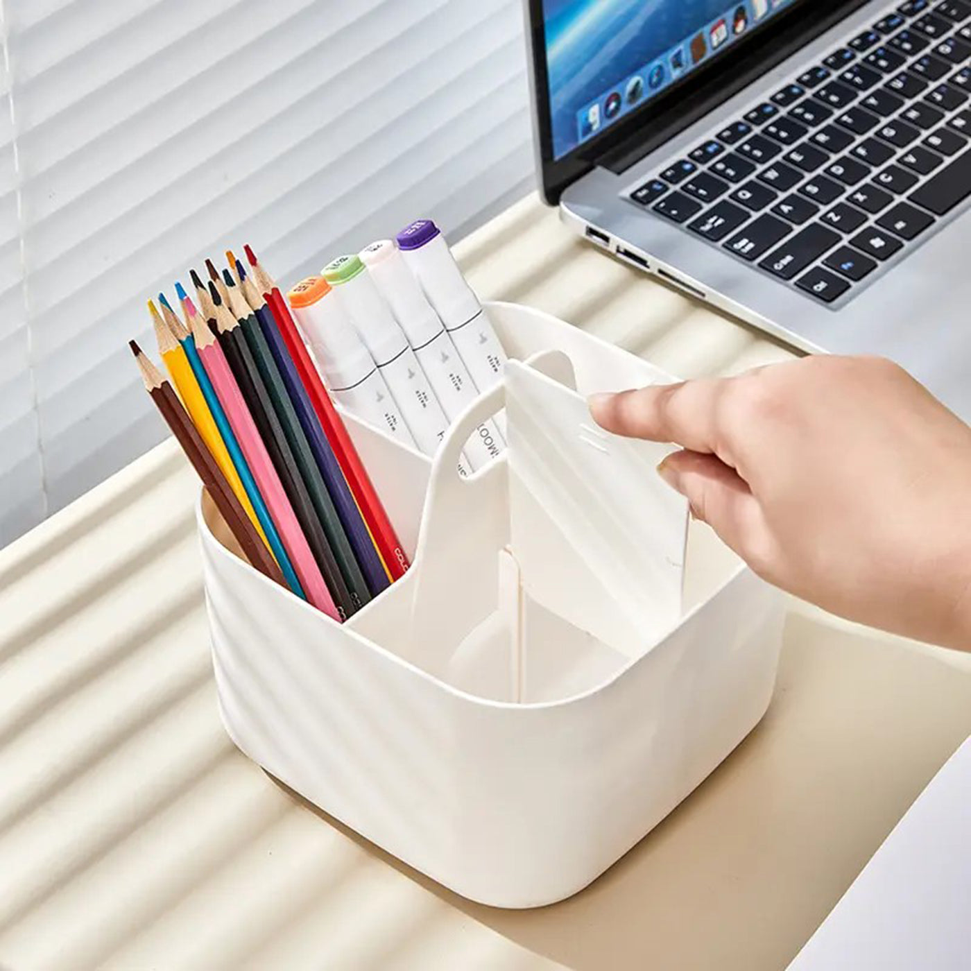 Multi-functional Plastic Desk and Bathroom Organizer: 4 Compartments for Cosmetics, Pens, Pencils, and Toothpaste