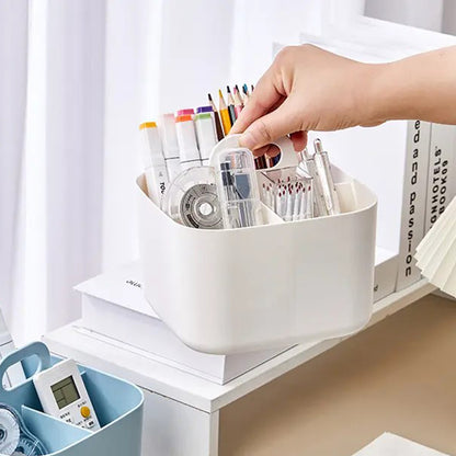 Multi-functional Plastic Desk and Bathroom Organizer: 4 Compartments for Cosmetics, Pens, Pencils, and Toothpaste