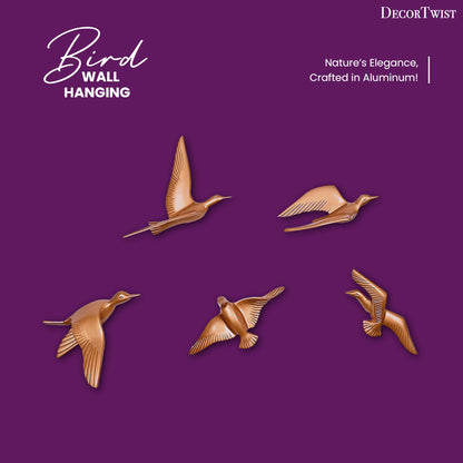 Modern Aluminium Bird Wall Hanging - Set of 5