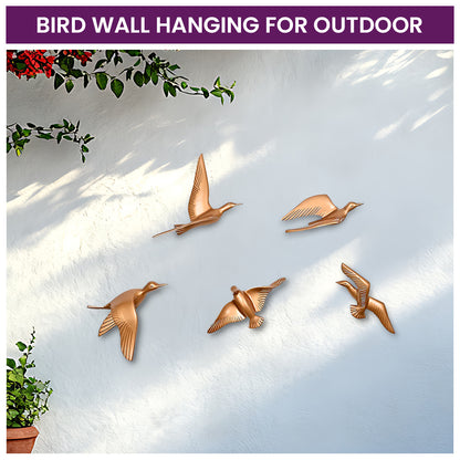 Modern Aluminium Bird Wall Hanging - Set of 5