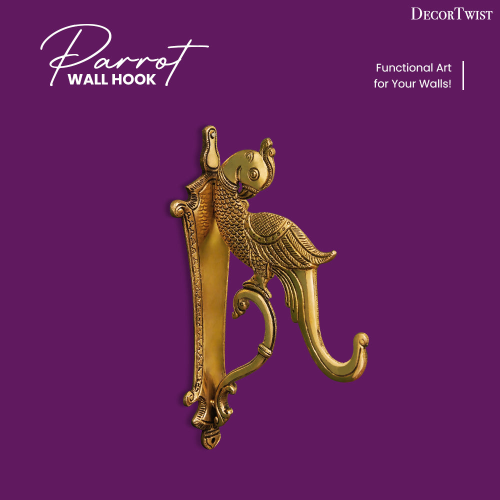 Brass Parrot Design Wall Hook