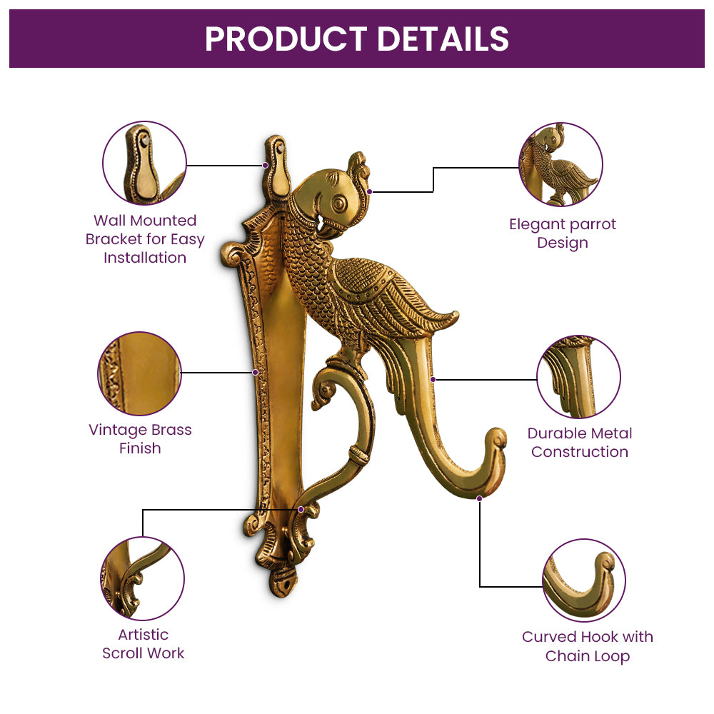 Brass Parrot Design Wall Hook