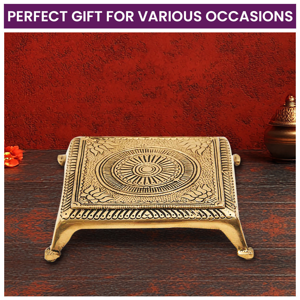 Brass Superfine Square Traditional Pooja Chowki/Stool/Stand - Medium