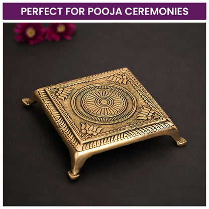 Brass Superfine Square Traditional Pooja Chowki/Stool/Stand - Medium