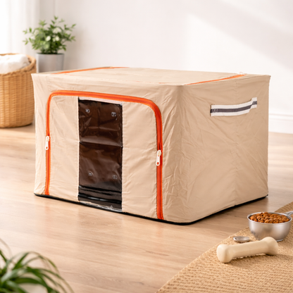 DecorTwist Cloth Storage Organiser Box with Zipper Window | Foldable Wardrobe Storage | Dustproof & Stackable