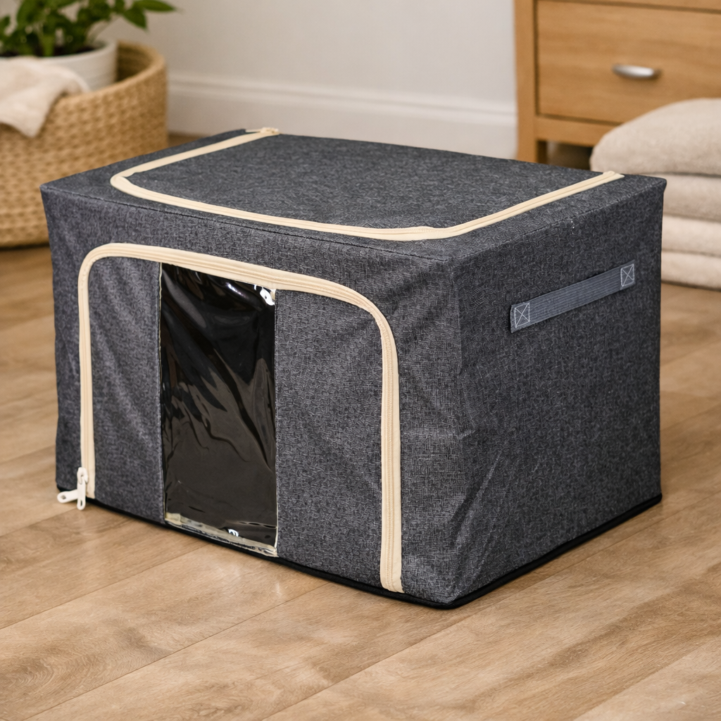 DecorTwist Cloth Storage Organiser Box with Zipper Window | Foldable Wardrobe Storage | Dustproof & Stackable