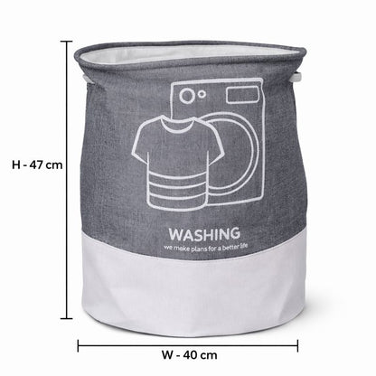 Foldable Laundry Basket for Clothes (Grey + White | Washing Graphic)