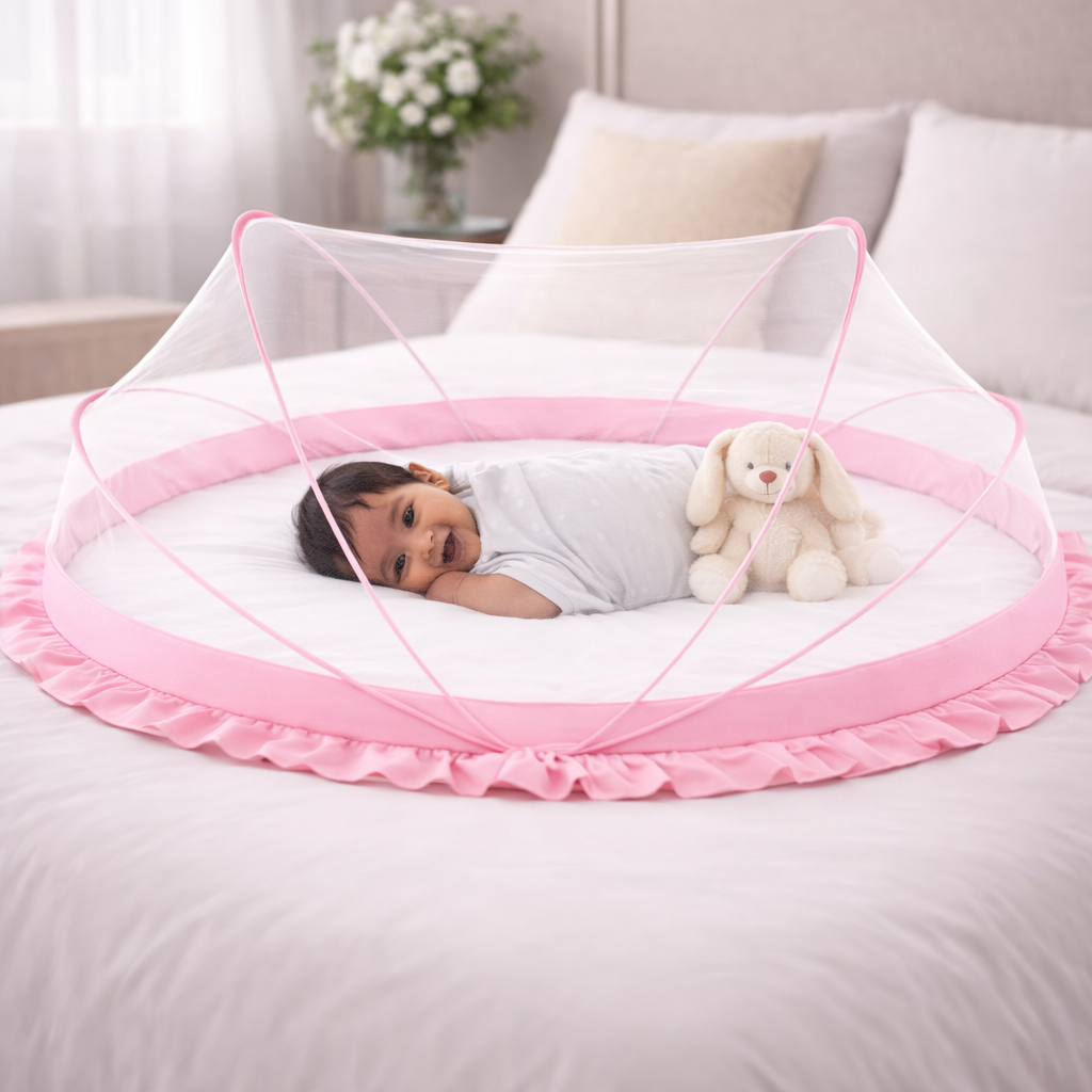 DecorTwist® Baby Mosquito Net Bottomless, Travel-Friendly, Foldable & Washable Safe Sleep Protection for Infants (0–24 Months) & Toddlers | 135×65×65 cm