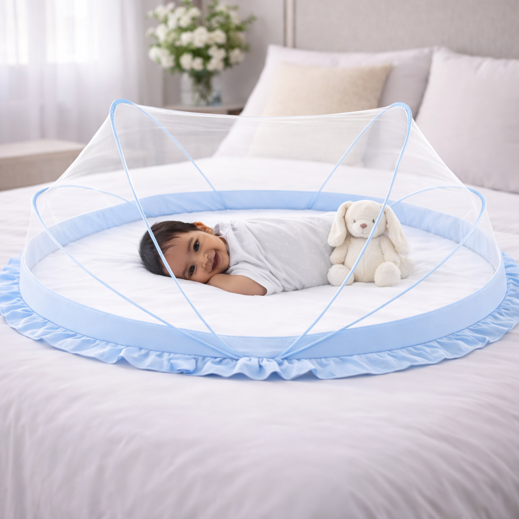DecorTwist® Baby Mosquito Net Bottomless, Travel-Friendly, Foldable & Washable Safe Sleep Protection for Infants (0–24 Months) & Toddlers | 135×65×65 cm