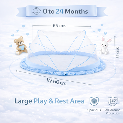 DecorTwist® Baby Mosquito Net Bottomless, Travel-Friendly, Foldable & Washable Safe Sleep Protection for Infants (0–24 Months) & Toddlers | 135×65×65 cm