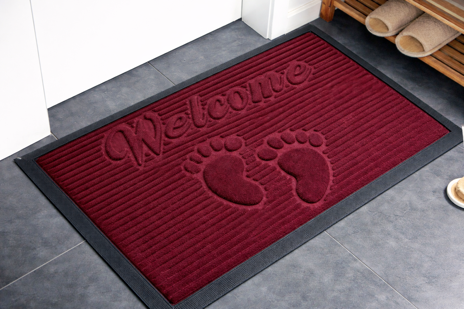 maroon welcome mat