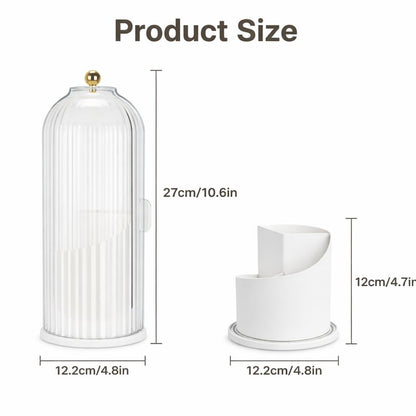 360° Rotating Makeup Brush Holder with Lid | Dustproof & Waterproof Cosmetic Organizer for Vanity & Dressing Table (Transparent)
