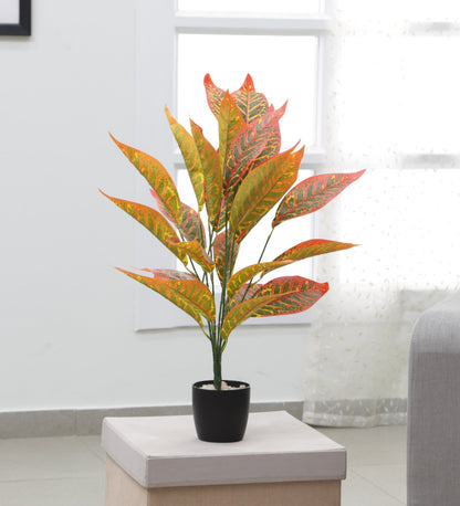 Decorative Artificial Red Croton Tree Tropical Fake Plants for Home Garden Outdoor Indoor Decoration (Without Pot, 70 cm Tall)