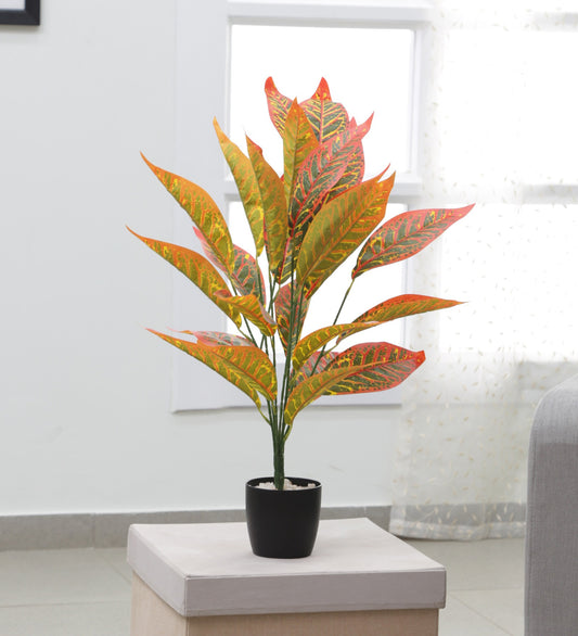 Decorative Artificial Red Croton Tree Tropical Fake Plants for Home Garden Outdoor Indoor Decoration (WithPot, 70 cm Tall)