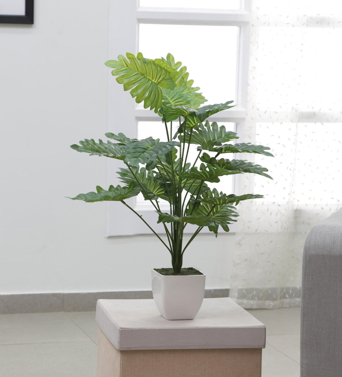 Artificial Philodendron Plant for Home, Office Decor Ornamental Plant for Interior Decor/Home Decor/Office Décor (18 Medium Size Leaves Plant, 75 cm Tall)
