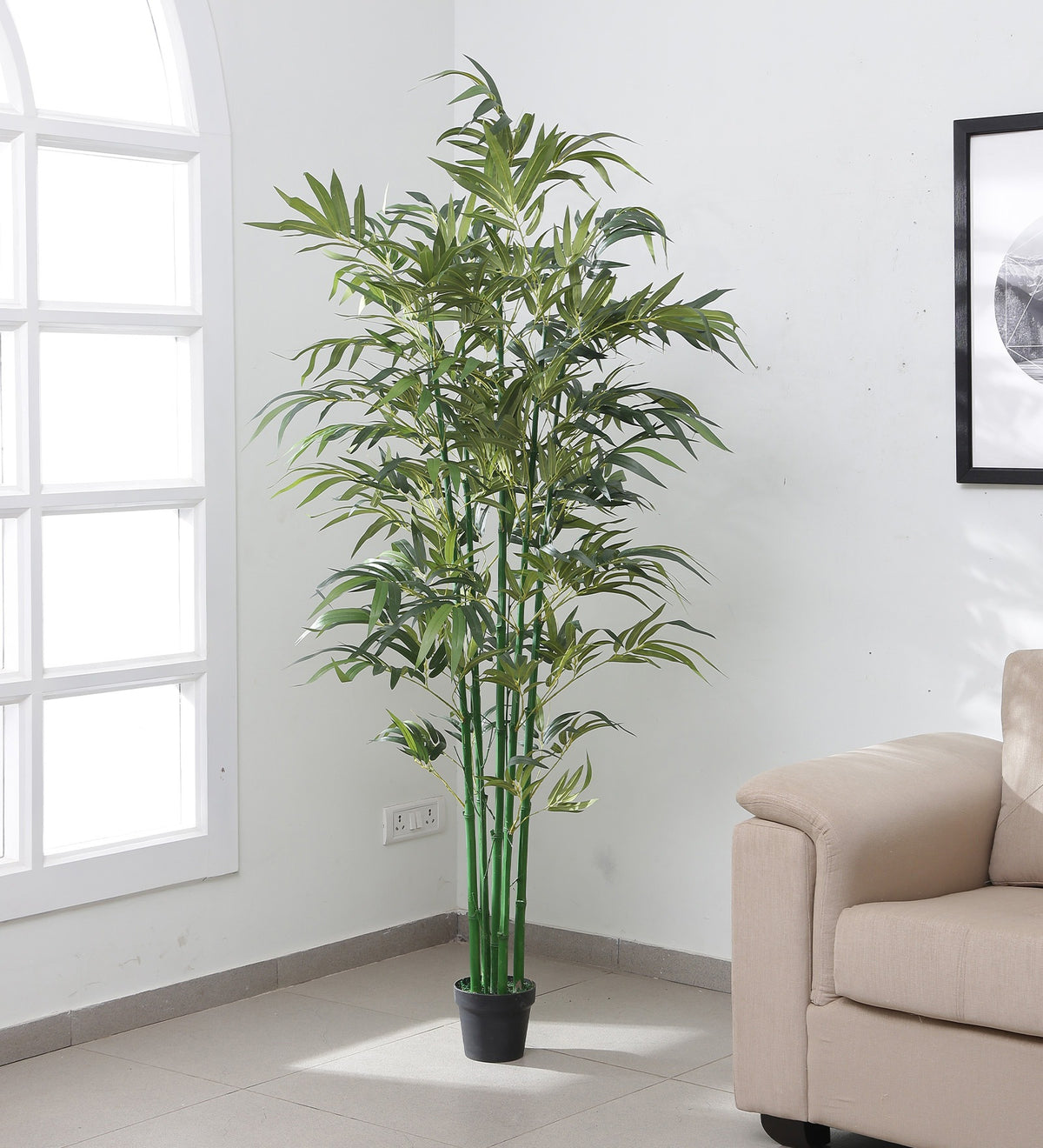 Beautiful Artificial Bamboo Plant in a Black Pot for Interior Decor/Home Decor/Office Decor (210 cm Tall, Green)